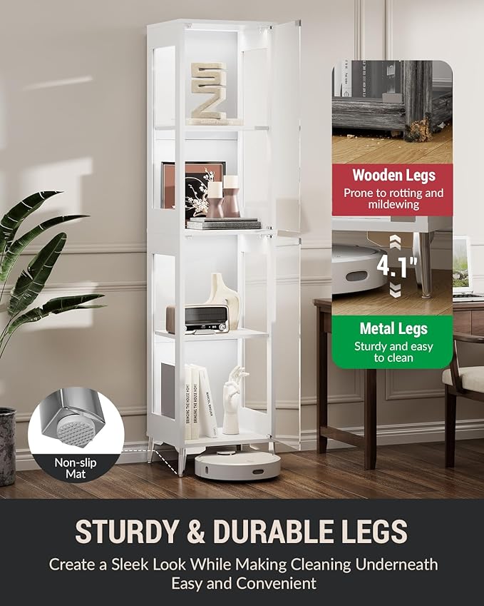 Glass Display Cabinet, 4-Tier Curio Cabinet, Adjustable Shelves, 000 Color