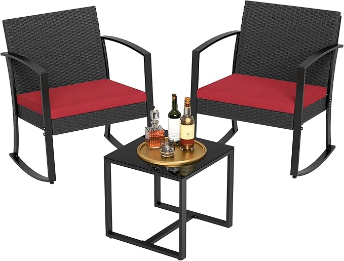 Homall Patio Furniture Set 3 Piece Resin Outdoor Bistro Set Rocking Patio Chairs