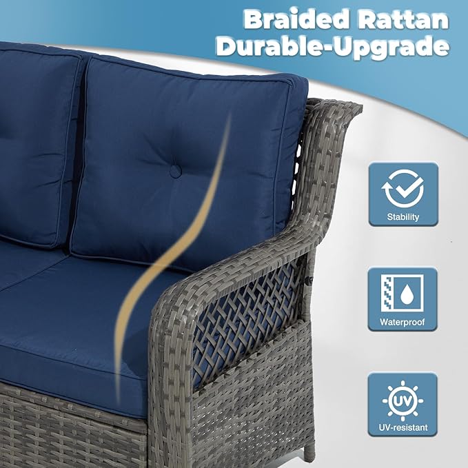 6 Pieces Wicker Patio Furniture Set Conversations Sets, 2 Outdoor 360° Swivel