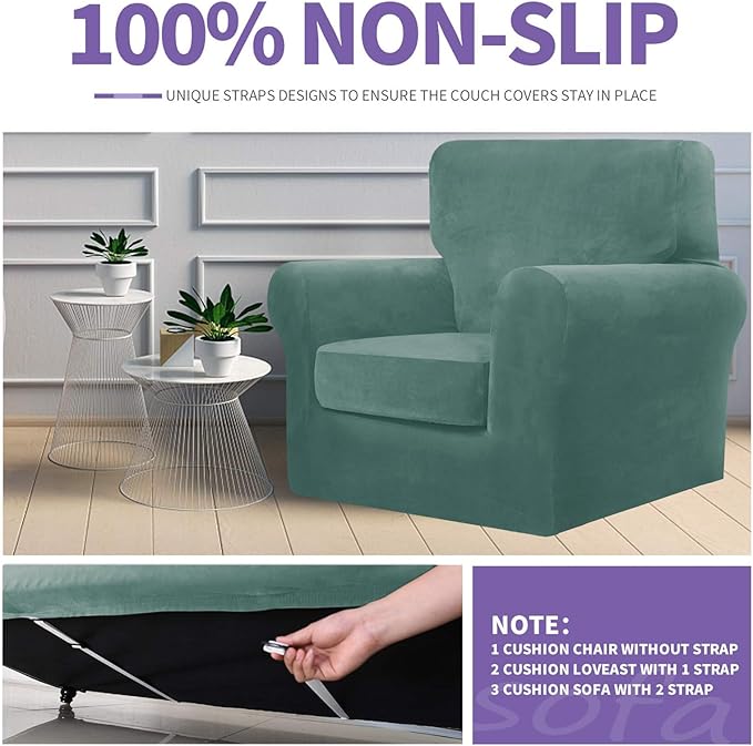 ZNSAYOTX Luxury Velvet Couch Cover 4 Piece Stretch Sofa Covers