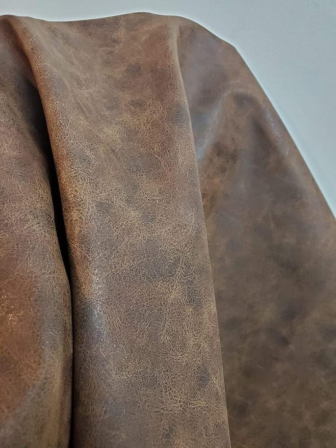 NAT Leathers | Brown Distressed Crazy Horse Oily Faux Vegan Leather PU | 4 Yard