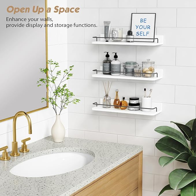 Forbena White Floating Shelves Bathroom Shelves Over Toilet Set of 3, Bathroom
