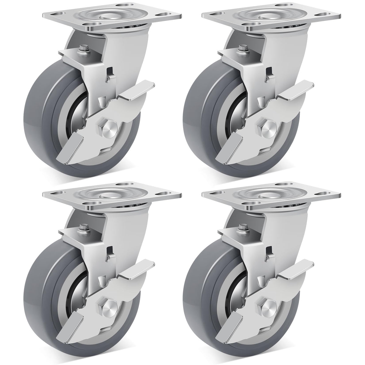 Nefish 5 Inch Heavy Duty Casters Wheels, Industrial Grade Thermoplastic Rubber Casters with Brake 3500 LBS, Ball Bearing Plate Swivel Castors Set of 4, Casters Wheels for Equipment, Cart, Workbench