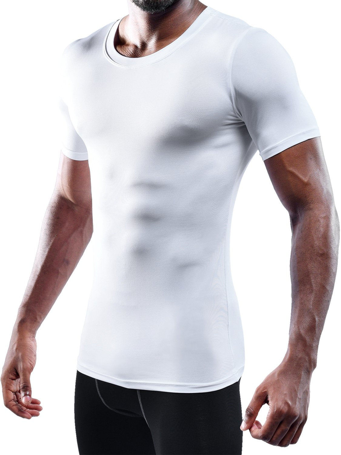 NELEUS Men's 3 Pack Athletic Compression Workout Short Sleeve Shirts,5011,Black,Grey,White,L,EUR XL