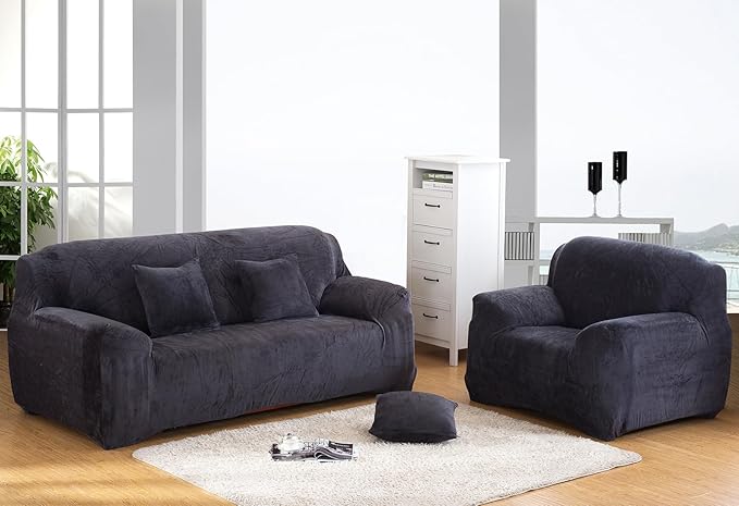 vctops 4 Seater Velvet Plush Stretch Sofa Slipcover 1-Piece Sofa Cover
