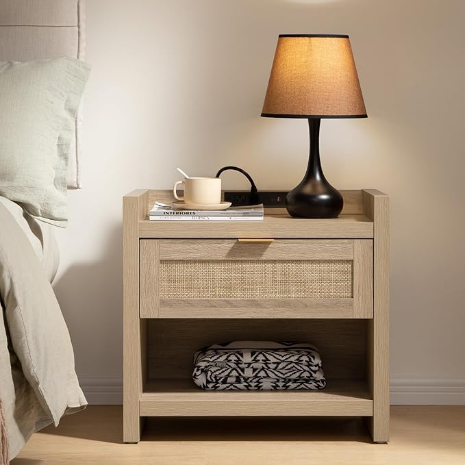 SICOTAS Rattan Nightstand End Table