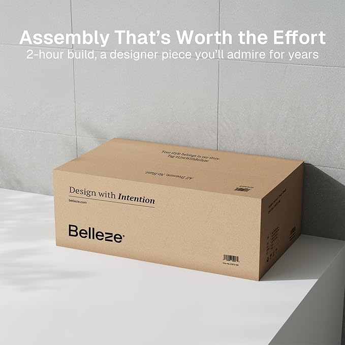 BELLEZE 3 Tier Bookshelf with Double-Arc Door, Modern Bookcase Shelf with