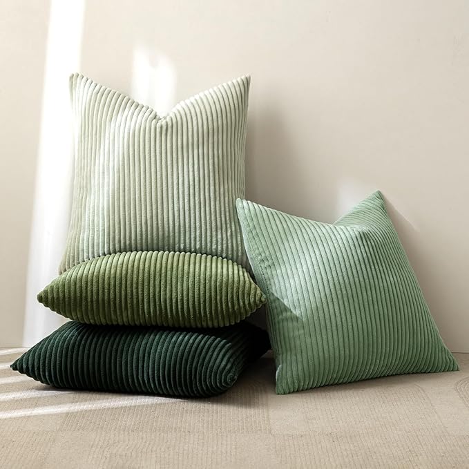 MIULEE Boho Farmhouse Sage Green Throw Pillow Covers 18x18 Inch Set of 4