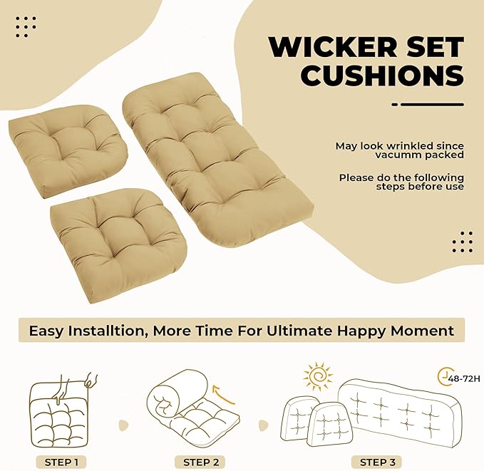 DANGHOOGY Wicker Chair Cushions, Waterproof Outdoor Loveseat Cushions