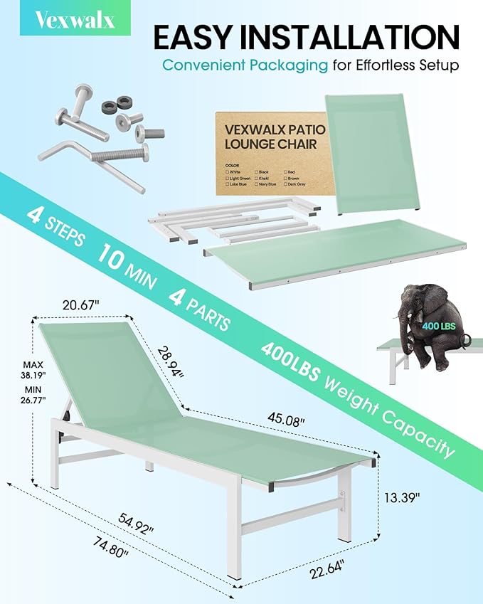 Vexwalx Outdoor Lounge Chair for Pool, Aluminum Chaise Lounge Chairs