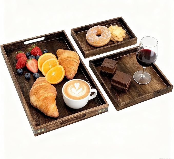 3-Piece Wooden Serving Tray Set