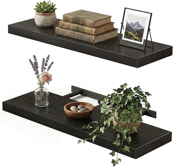 Fixwal Black Floating Shelves for Wall, Bathroom and Kitchen, Wall Shelves for