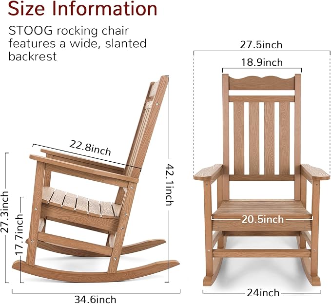 Stoog Patio Rocking Chairs Set of 2, All-Weather Outdoor & Indoor Porch Rocker