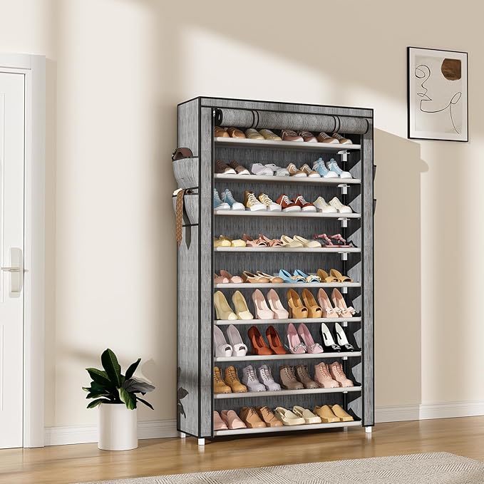 LANTEFUL Shoe Rack with Covers 10 Tier Tall Shoe Rack Organizer Large Capacity