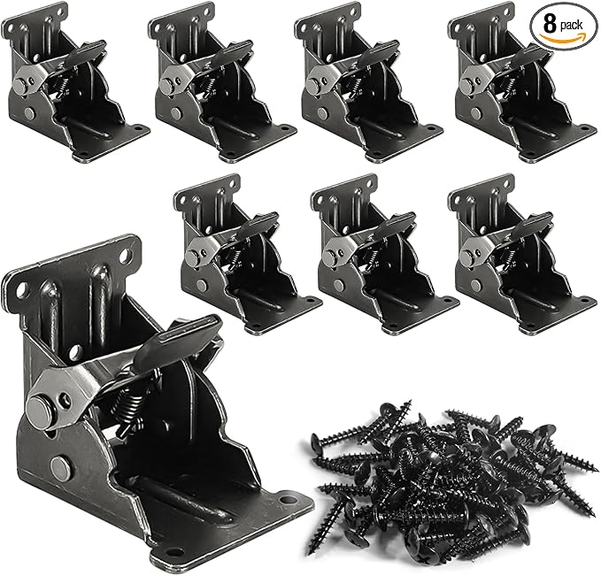 8 Pack Folding Brackets for Table Bed Leg Feet, Self-Lock Hinge Hardware