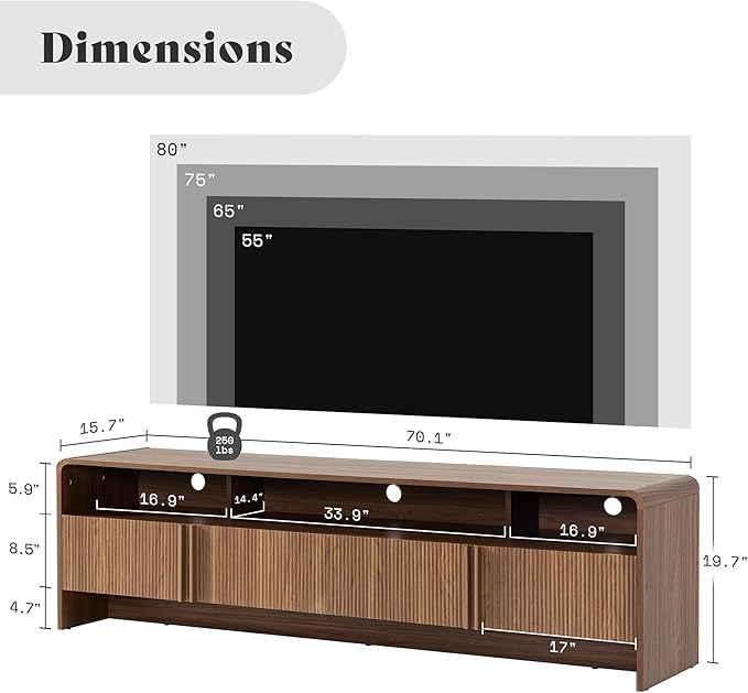 AMERLIFE 70" Fluted Wood TV Stand