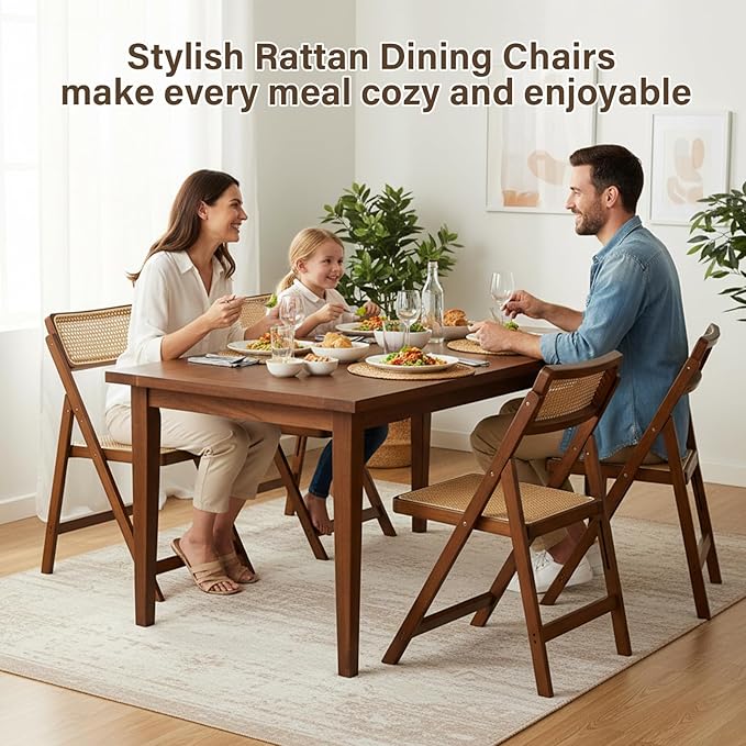Furlide Rattan Folding Chair, Modern Mid Century Dining Chairs Set of 1