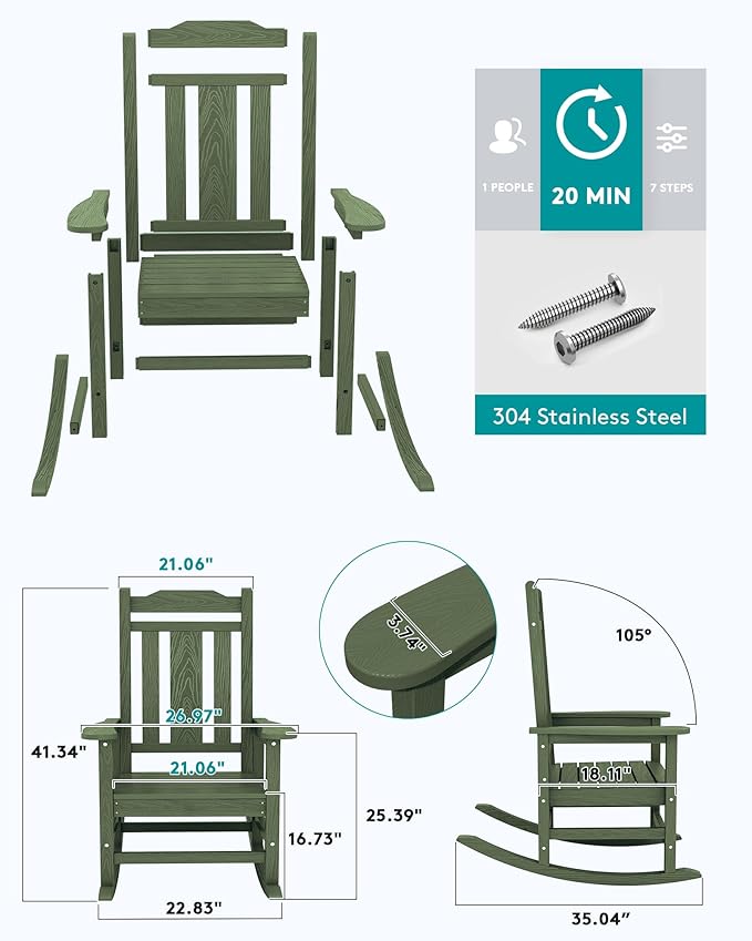 SERWALL Oversized Rocking Chair Set of 4 Outdoor, HDPE Outdoor Rocking Chair