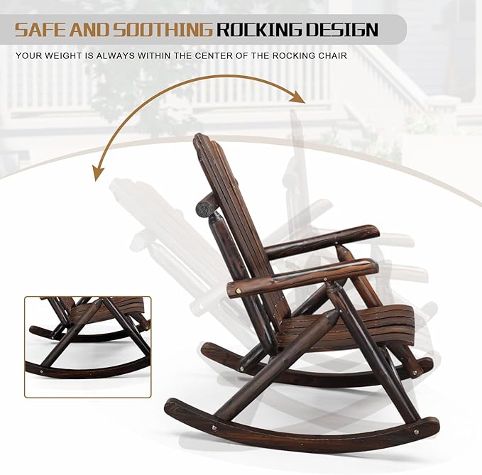 Outvita Wooden Rocking Chair Set of 2, Fir Log Adirondack Rocker, Outdoor Wood
