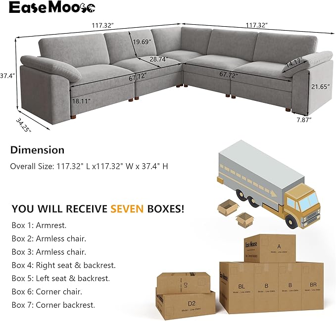 EASE MOOSE Oversized L Shape Sectional Modular Sofa，Comfty Chenille Sectional