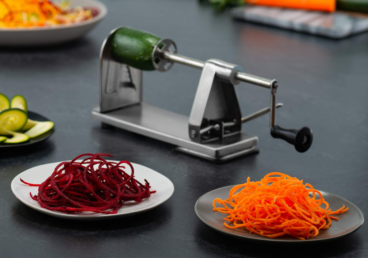 MITBAK Stainless Steel Spiralizer Vegetable Slicer | Industrial-Grade 3-Blade Zoodle Maker | Zucchini spaghetti maker | Great For Salad, Low Carb, Paleo, Vegan, Spaghetti | Suction Base For Non Slip