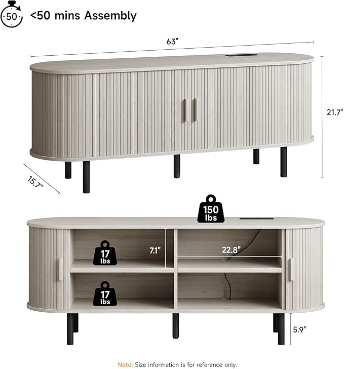 ONBRILL 63" TV Stand with Power Outlet
