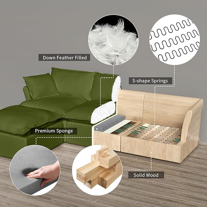 Cloud Sectional Sofa, Down Fill Sectional Sofa, Detachable Couch Cushion Covers
