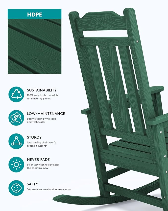 SERWALL HDPE Outdoor Rocking Chair Set of 4, Patio Rocking Chairs Set, Rocking