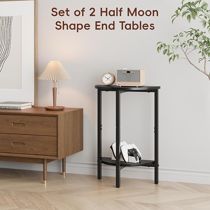 Vagusicc Side Table, Small End Table, 2 Tier Couch Side Tables, Small Round