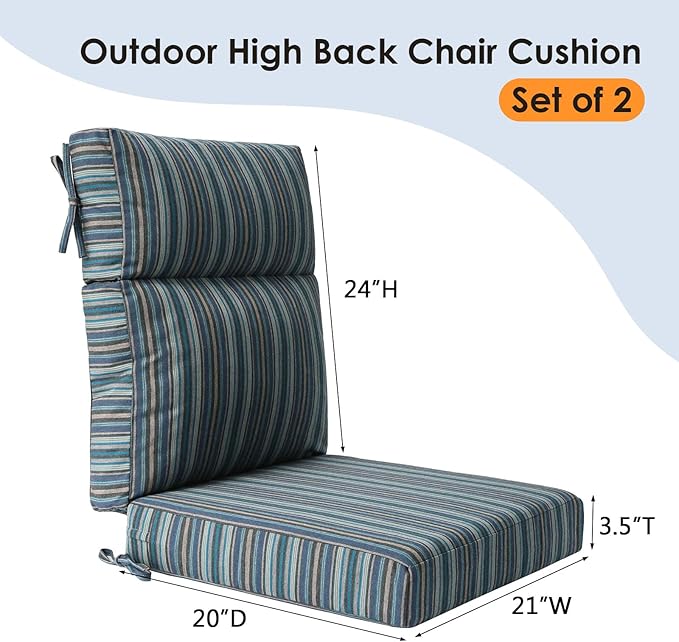 Unimatta Sunbrella Outdoor High Back Chair Cushion Seat Pads, 44 x 21 Inch