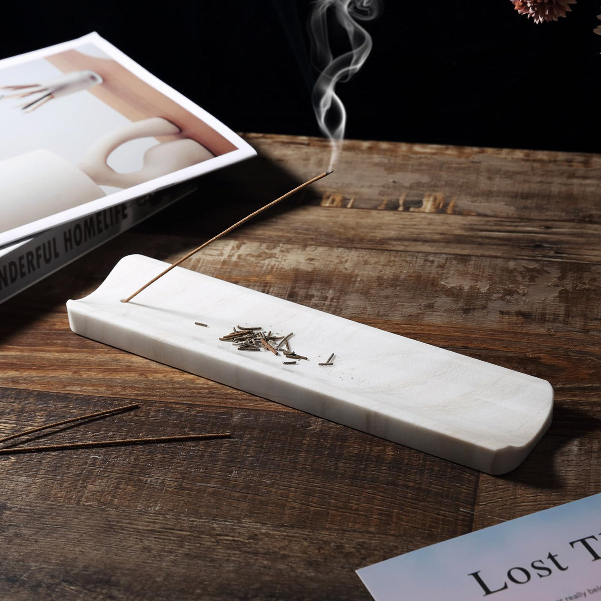 Koville Marble Incense Holder, Incense Holder for Sticks, Incense Sticks Holder Ash Catcher for Meditation Yoga SPA, Natural Stone Incense Burner, Home Table Decor (White)