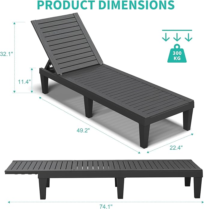 Outdoor Chaise Lounge Chairs Set of 4, 5-Position Adjustable Tanning Lounge