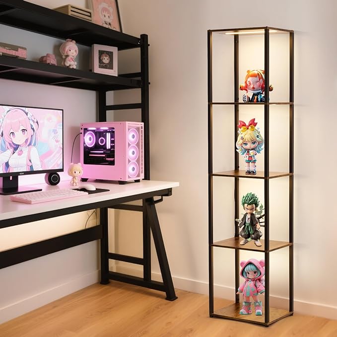 Corner Shelf with Lights, 5-Tier Display Shelf Curio Cabinet, 3 Color Dimmable