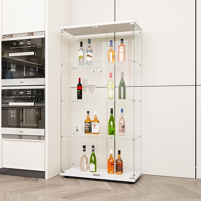 FLYMUHJIA Glass Display Cabinet Kitchen Pantry Storage Cabinet Corner Bar