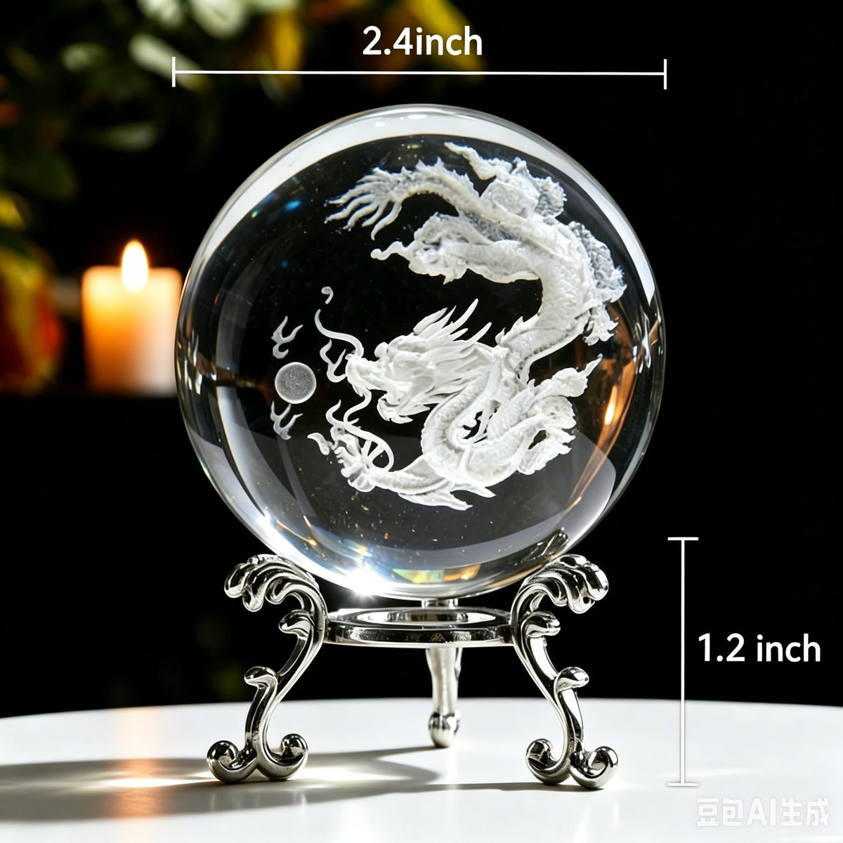 Aprbella 3D Engraved Chinese Dragon Crystal Ball - Fengshui Dragon Decor Statue Figurine, Chinese Decor for Home Office, Housewarming Gift