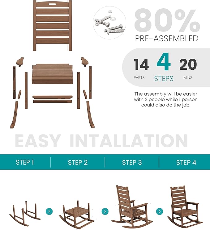 SERWALL Outdoor Rocking Chair Set of 2, Oversized Rocking Chair