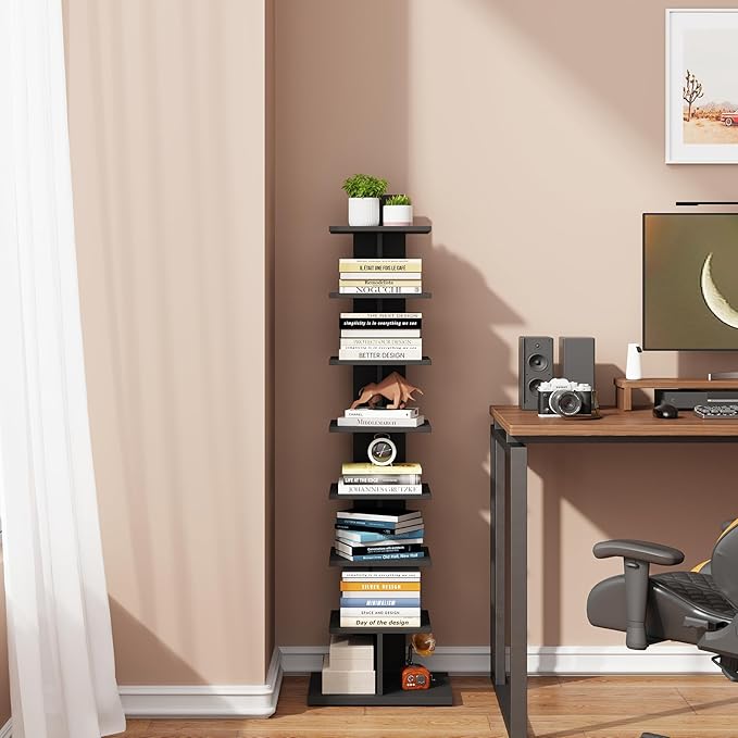 TUTOTAK Narrow Bookshelf, 8-Tier Bookcase, Spine Book Shelf
