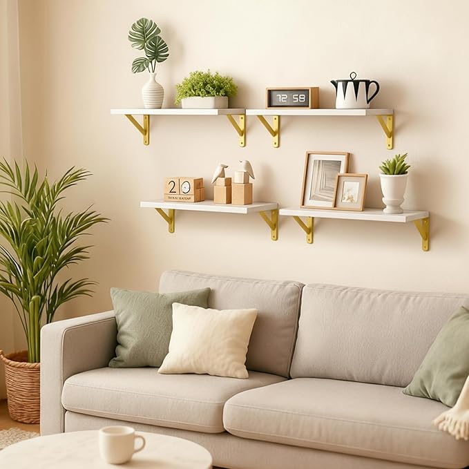 Fixwal White Shelves, Wood Wall Floating Mounted Shelves