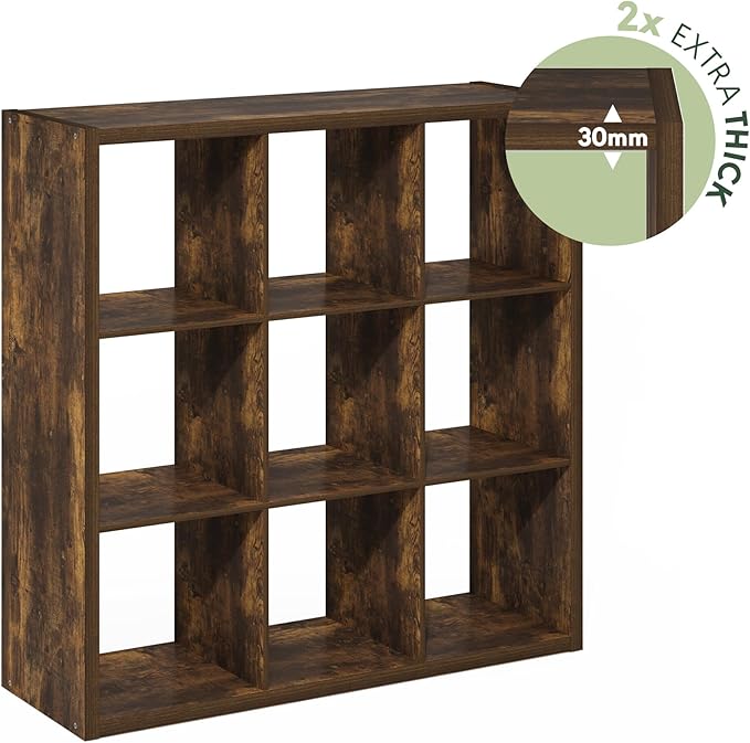 Furinno Cubicle Book Shelf, 9-Cube Bookshelf, Extra Thick Frame Reversible