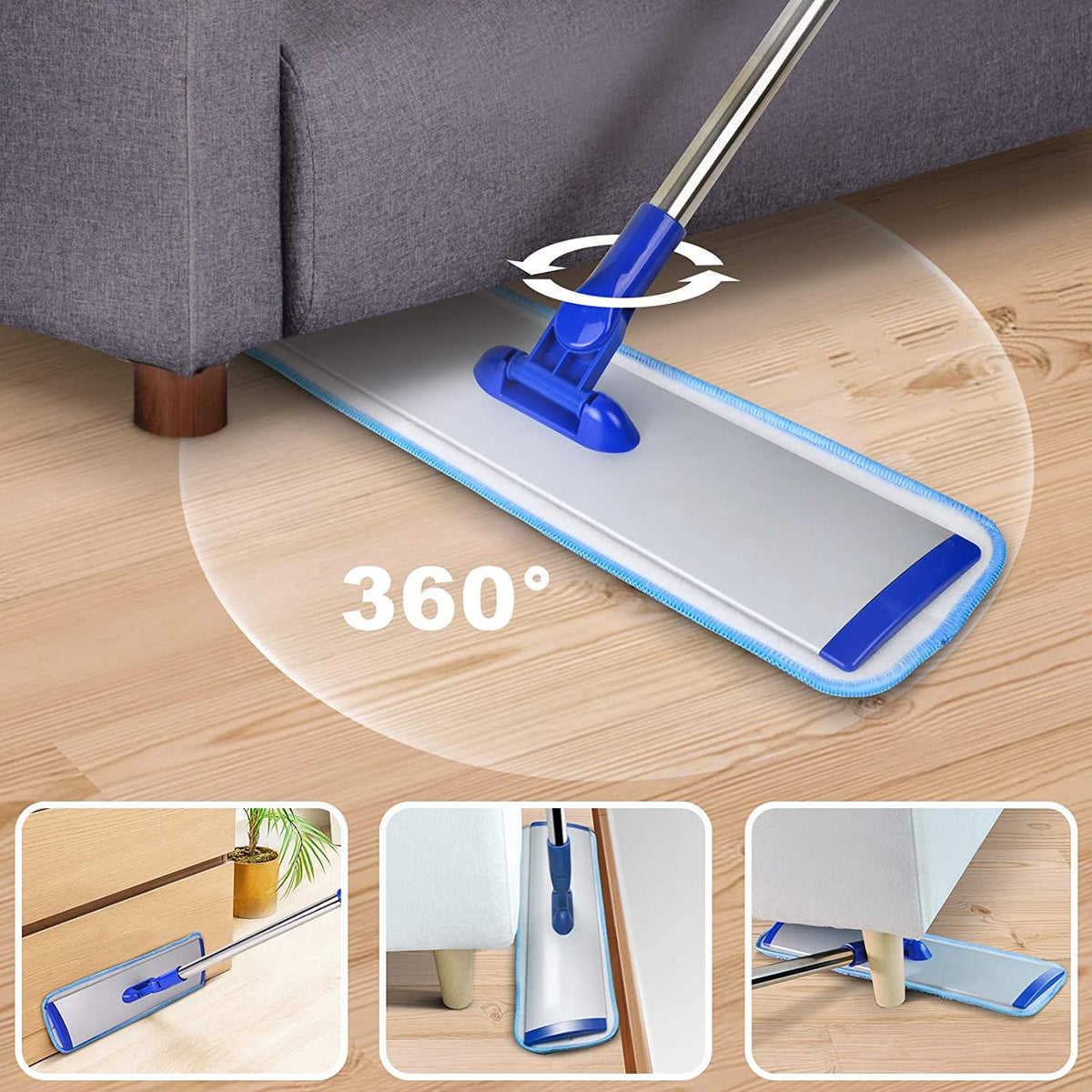 18" Professional Microfiber Mop Floor Cleaning mop, Flat Mop with Stainless Steel Handle,4 Reusable Washable Mop Pads and mop Pads Brush,Microfiber Mop for Hardwood (18" Microfiber Mop)