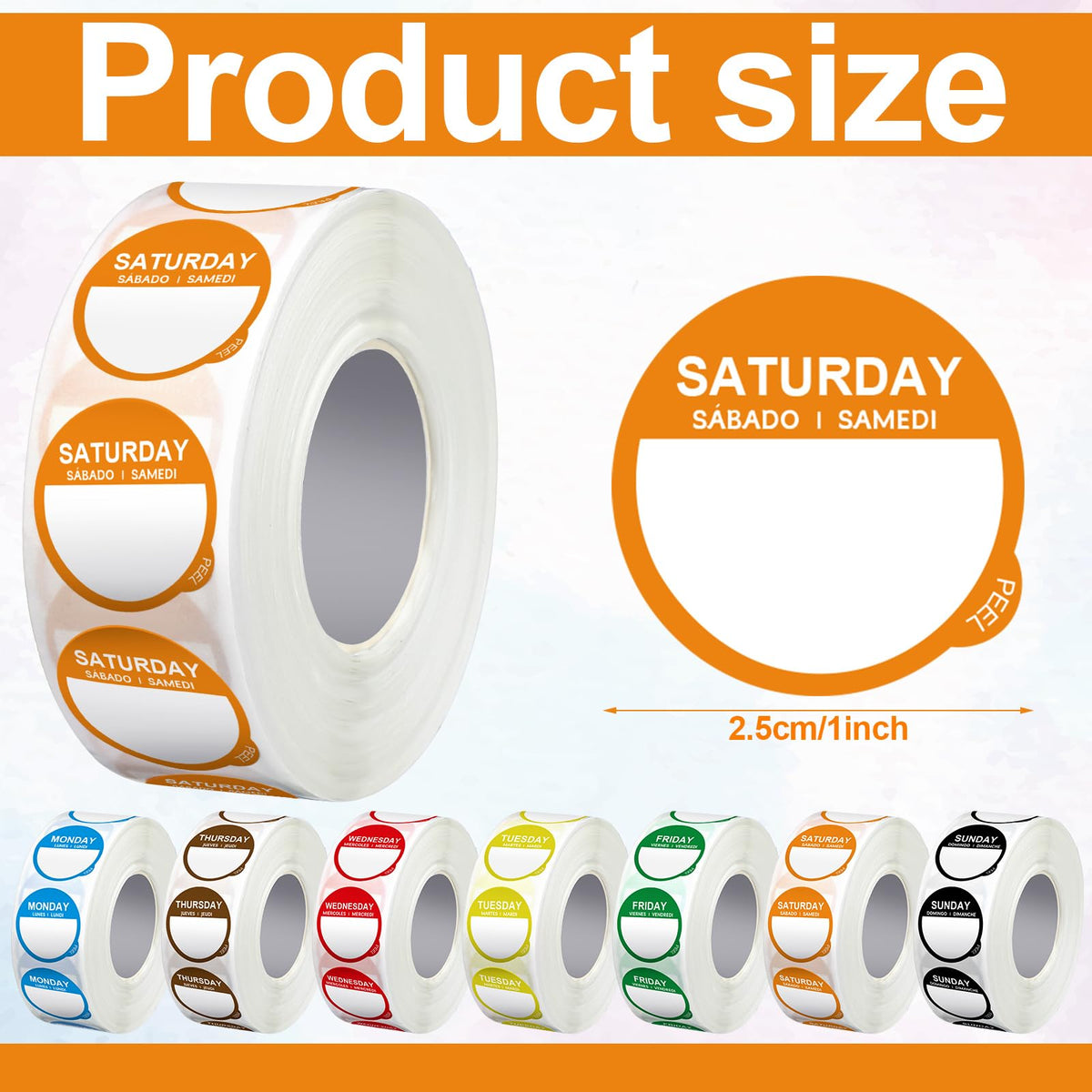 Sayglossy 7000 Pcs Day of Week Label Food Label Monday Through Sunday Management Inventory Sticker Removable Weekly Self Adhesive Date Dot Sticker for Restaurant Kitchen Container (Round)