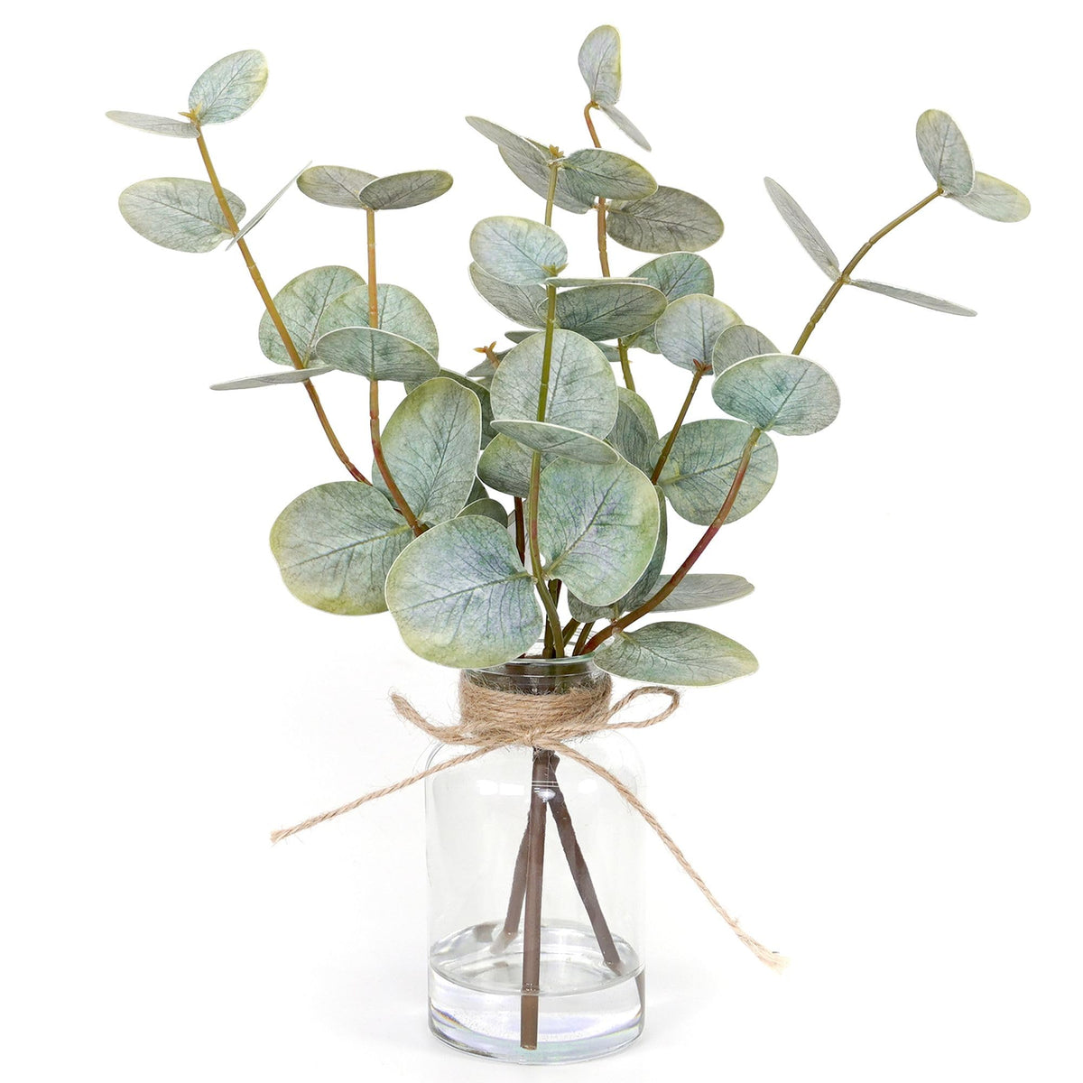 Muhanjia Artificial Eucalyptus Stems in Glass Vase with Faux Water,3Pcs Fake Plant with Double-Sided Green Leaves for Centerpiece(Double-Sided Green Eucalyptus)