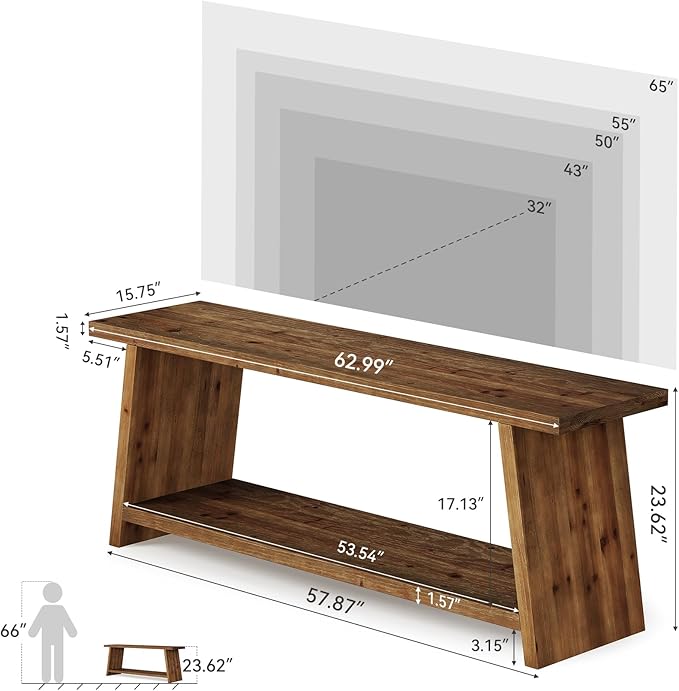 LITTLE TREE Solid Wood TV Stand, Farmhouse Media Console