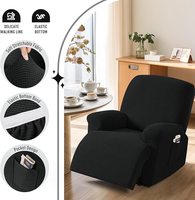 TAOCOCO Recliner Cover 4-Pieces, Recliner Stretch Sofa Slipcover, Recliner
