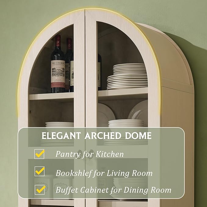 IFGET 71" Tall Arched Kitchen Pantry Cabinet, Wood Kitchens Storage Cabinets