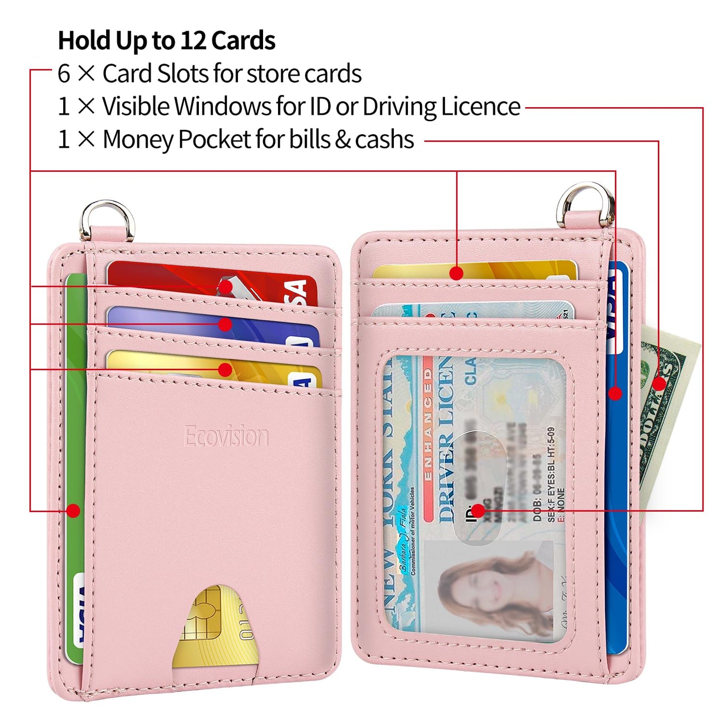 EcoVision Slim Minimalist Front Pocket Wallet, RFID Blocking Credit Card Holder Wallet with Detachable D-Shackle for Men Women