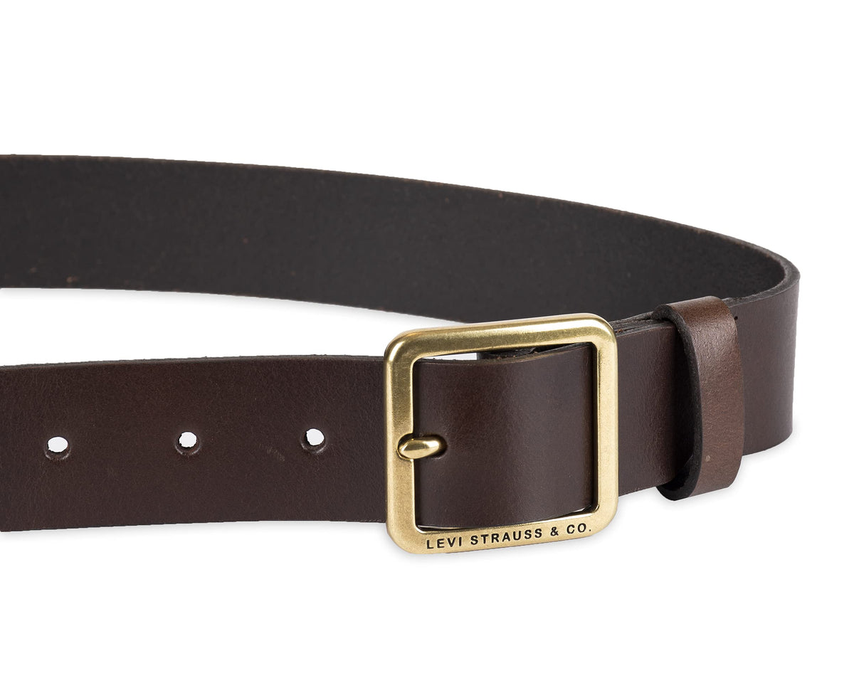 Levi's Women's Slim Casual Leather Jean Belt with Square Center Bar Buckle (Regular and Plus Sizes), Brown Elevated, Medium