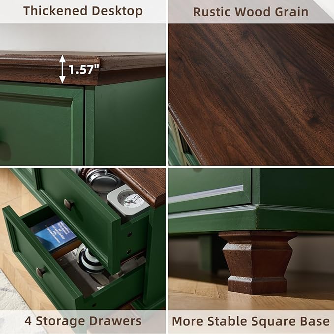 SAVOR LIFE Farmhouse TV Stand for Living Room, Rustic Green Entertainment Center