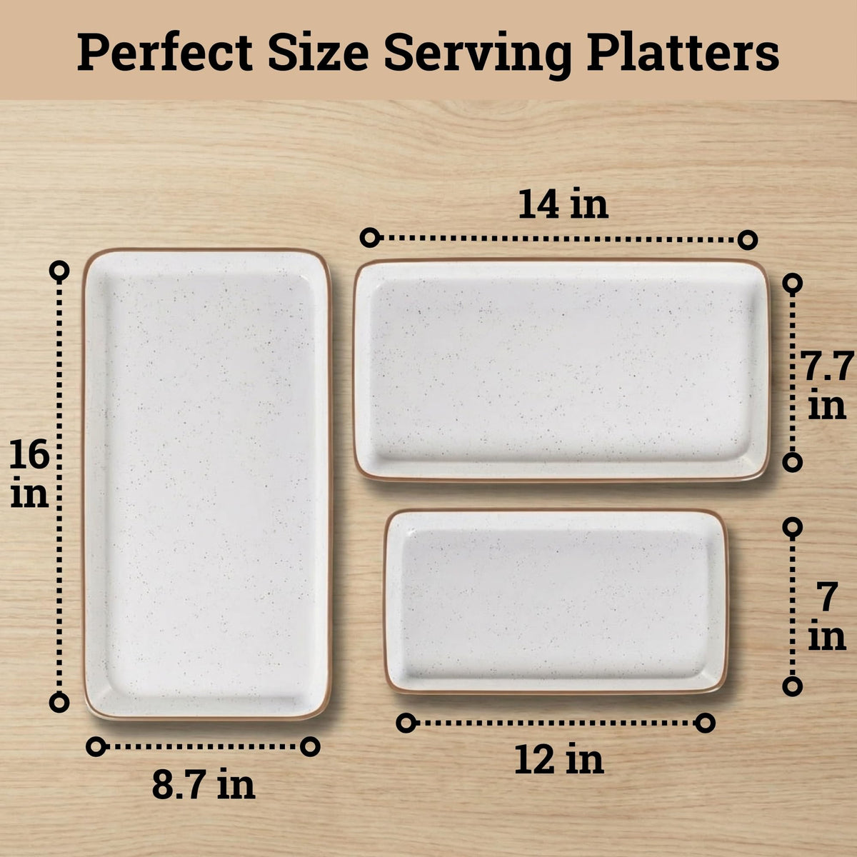 Ceramic Serving Platter Set of 3 - 16 / 14 / 12 Inches Oven Safe Serving Dishes for Entertaining - Platters and Trays - Porcelain Plates - Ceramic Grilling Platter - Rectangular Plates - Turkey Dishes