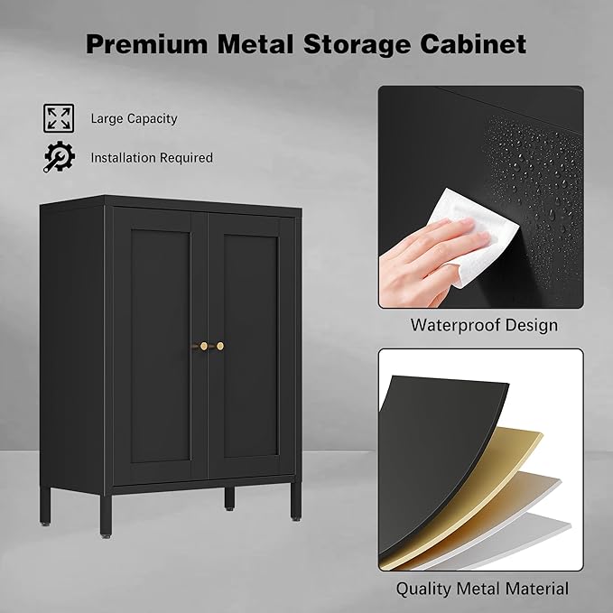 Bevivog Small Bathroom Storage Cabinet, Metal Floor Cabinets Sideboard